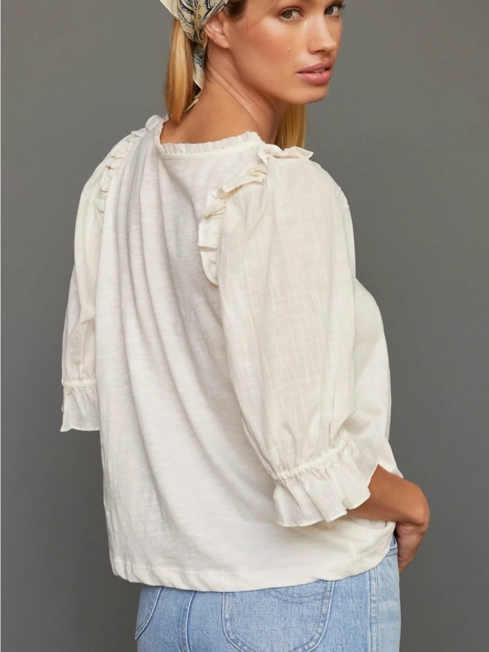 By Anthropologie Smocked Puff-Sleeve Smocked top, sz xs, euc